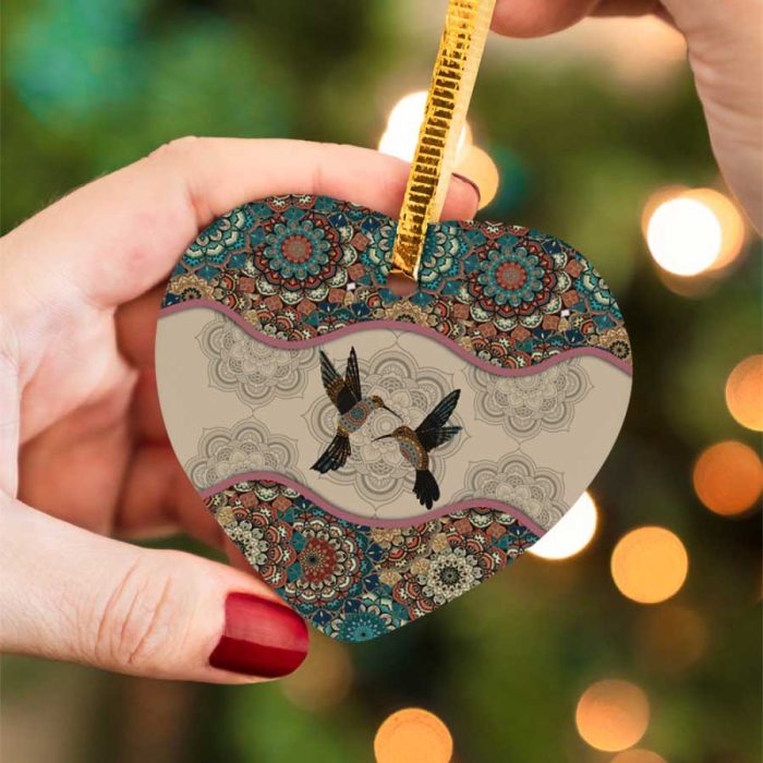 Hummingbird Mandala Flower Freedom Ceramic Ornament