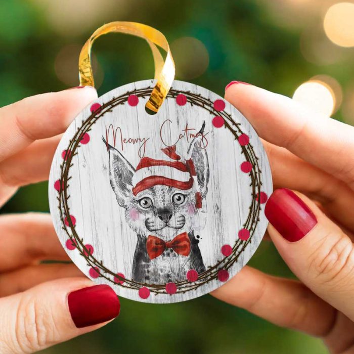 Meowy Catmas Cat Kitty Christmas Ceramic Ornament