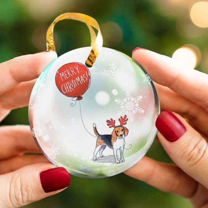 Merry Christmas Balloon Dog Lover Ceramic Ornament