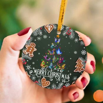 Merry Christmas Butterflies Tree Ceramic Ornament