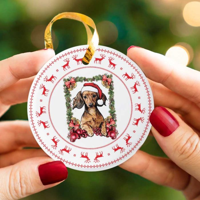 Merry Christmas Dachshund Reindeer Ceramic Ornament