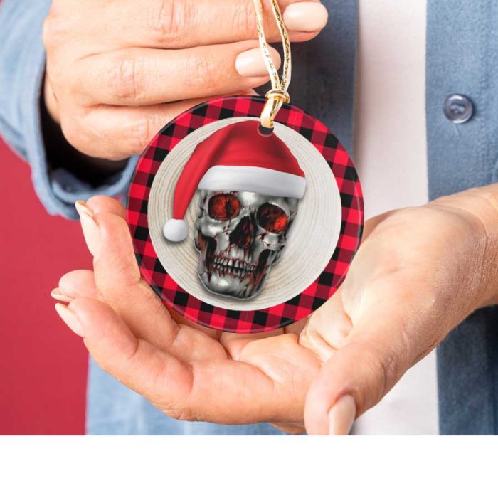 Merry Christmas Skull Horror Ceramic Ornament