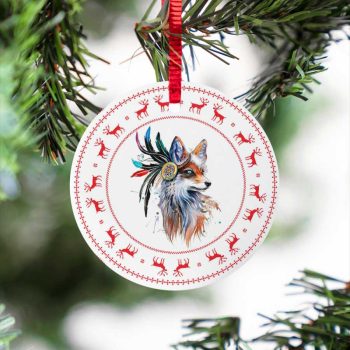 Native Fox Christmas Reindeer Ceramic Ornament
