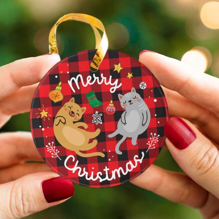 Peaceful Merry Christmas Cat Lover Ceramic Ornament