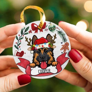 Personalized German Shepherd Santa'sReindeer Custom Name Ceramic Ornament