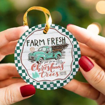 Retro Vintage Farm Fresh Christmas Tree Ceramic Ornament