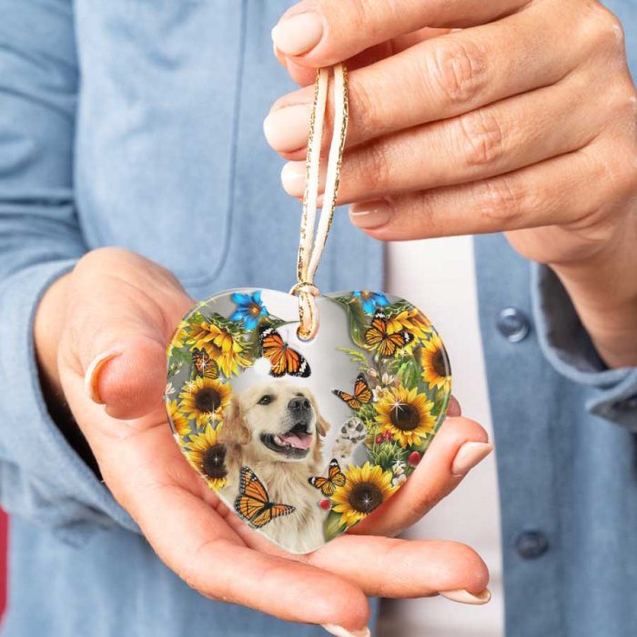 Sunflowers Heart Golden Retriever Dog Lover Ceramic Ornament