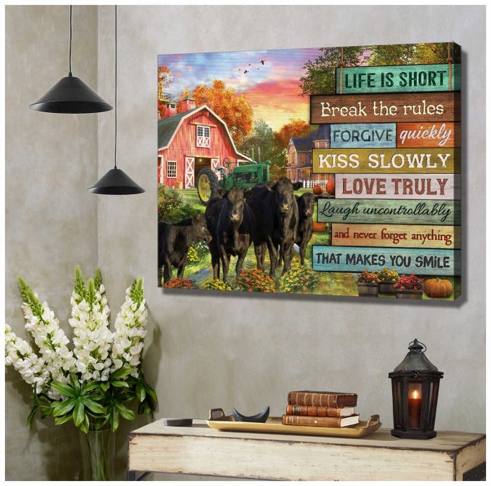 Angus Cows Farmhouse Life Is Short Canvas Prints Wall Art Decor