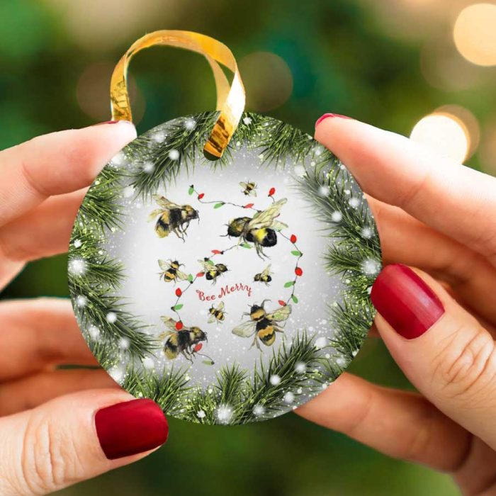 Bee Merry Christmas Home Decor Colorful Ceramic Ornament