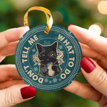 Black Cat Christmas Don't Tell Me Ceramic Ornament