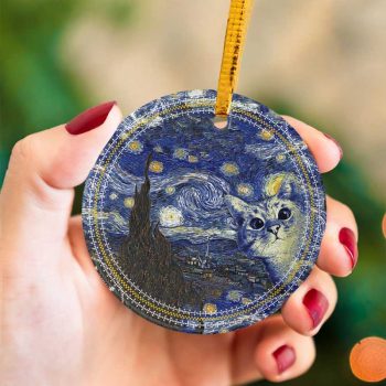 Cat In The Starry Night Ceramic Ornament