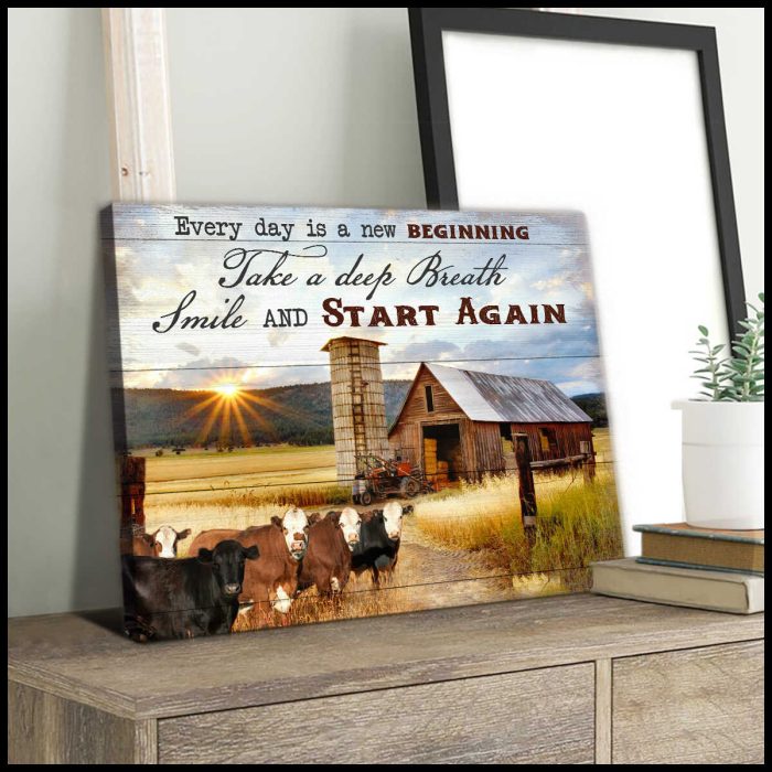 Every Day Is A New Beginning Cows And Farm Canvas Wall Art Farmhouse Decor
