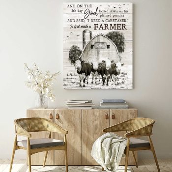 Farmhouse And Hereford Cows So God Made A Farmer Farm Canvas Prints Wall Art Decor