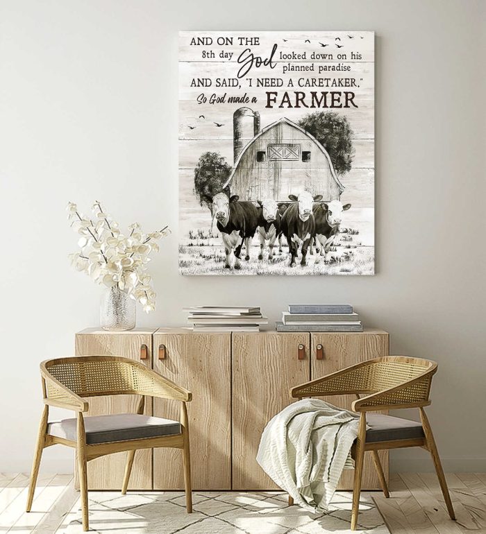 Farmhouse And Hereford Cows So God Made A Farmer Farm Canvas Prints Wall Art Decor