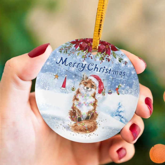 Fox Merry Christmas And Happy New Year Ceramic Ornament