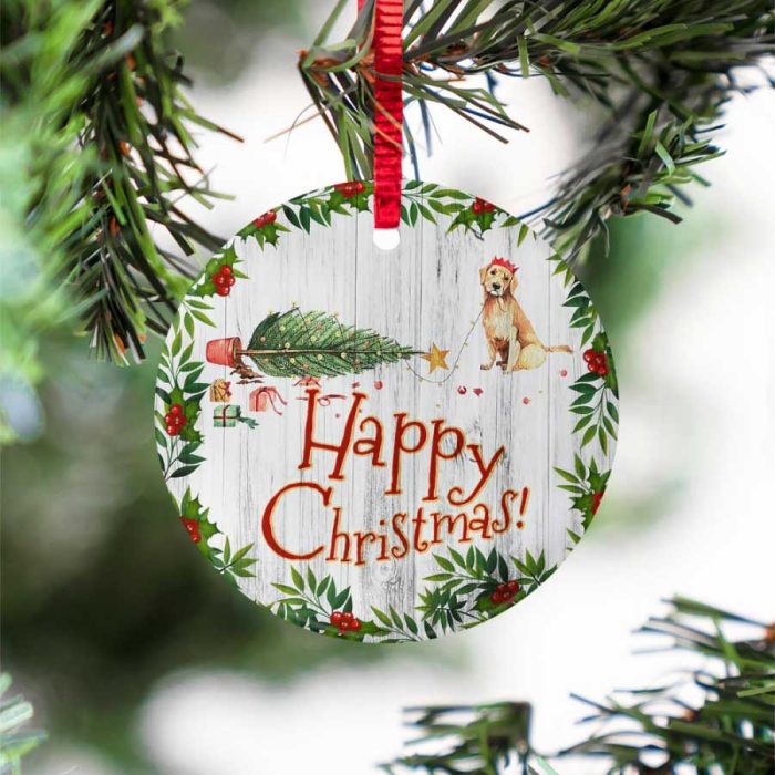 Happy Christmas Pet Golden Retriever Dog Ceramic Ornament