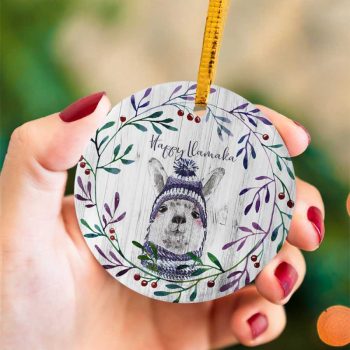 Happy Llamaka Merry Christmas Funny Llama Ceramic Ornament