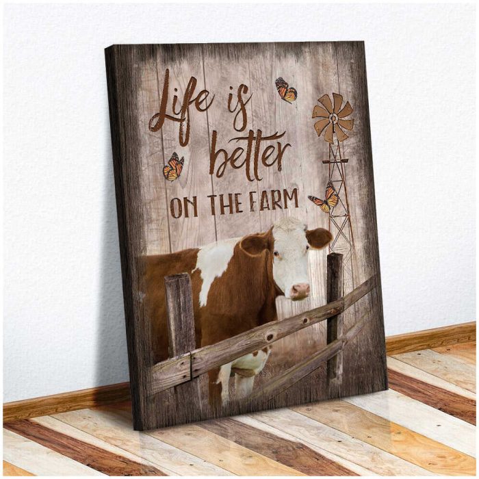 Hereford Cows Life Is Better On The Farm Canvas Wall Art Farmhouse Decor