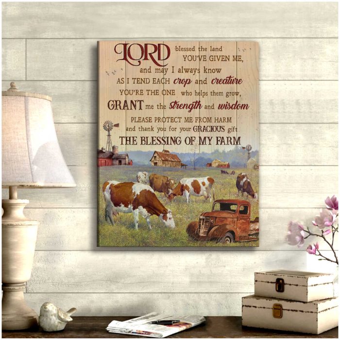 Lord Blessed The Land Farm Hereford Cows Canvas Wall Art Farmhouse Decor