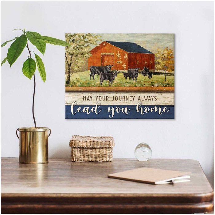 May Your Journey Always Lead You Home Angus Cows Farmhouse Canvas Prints Wall Art Decor