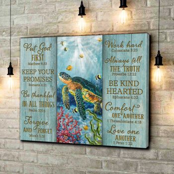 Put God First Turtle Coastal Canvas Prints Wall Art Decor