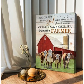 So God Made A Farmer Hereford Cows Red Barn Farm Canvas Prints Wall Art Decor