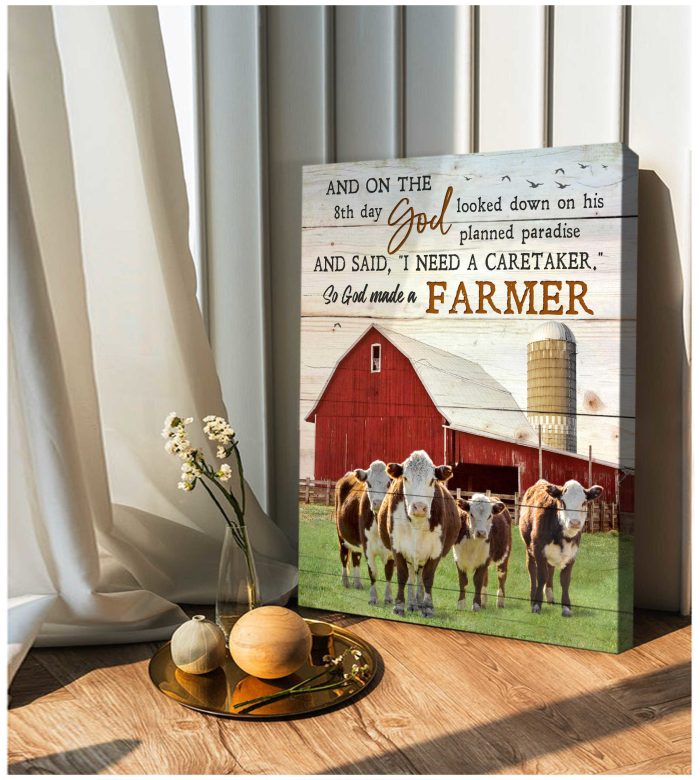 So God Made A Farmer Hereford Cows Red Barn Farm Canvas Prints Wall Art Decor