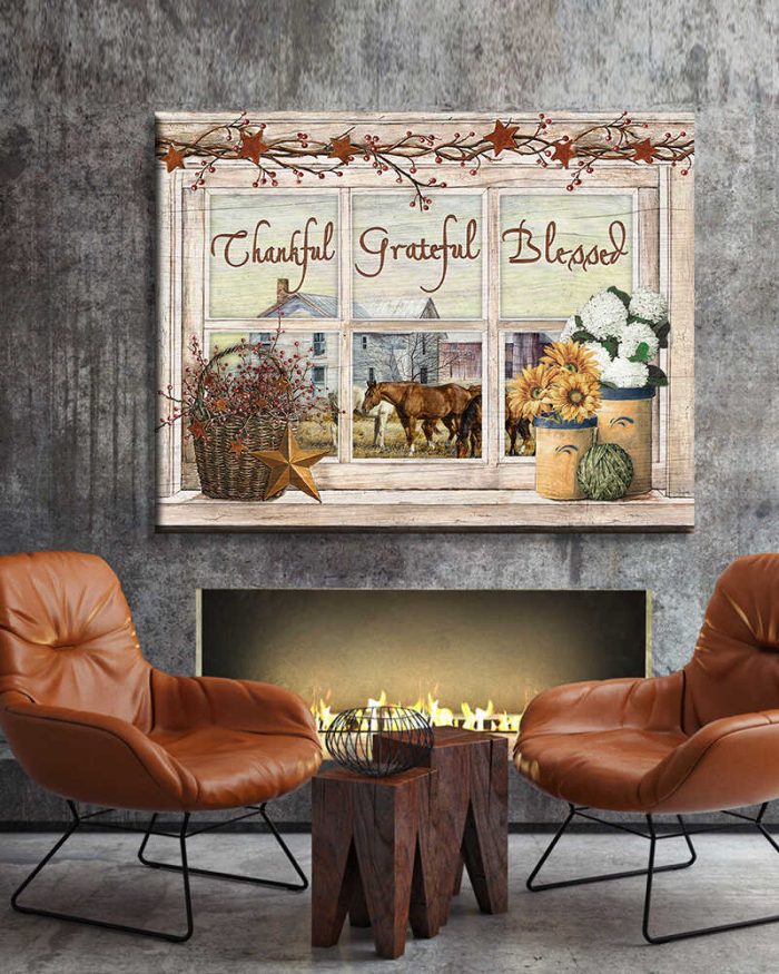 Thankful Grateful Blessed Farm Horse Canvas Prints Wall Art Decor