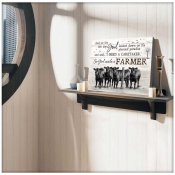 Angus Cows Farmhouse Farm Canvas So God Made A Farmer Wall Art Decor