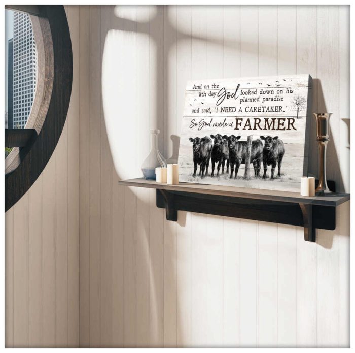 Angus Cows Farmhouse Farm Canvas So God Made A Farmer Wall Art Decor