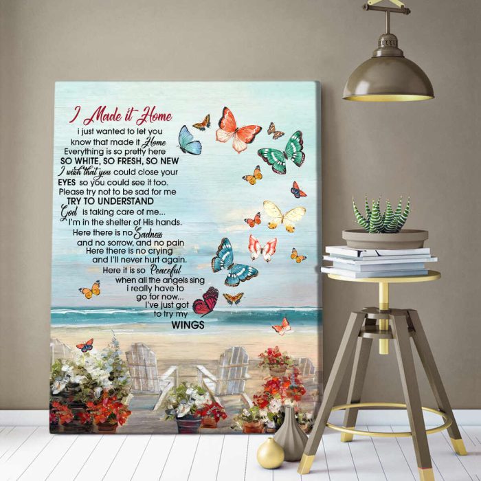 Beachhouse And Butterflies Memorial Canvas I Made It Home Wall Art Decor