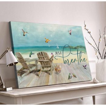 Beachhouse And Hummingbird Canvas Just Breathe Wall Art Decor