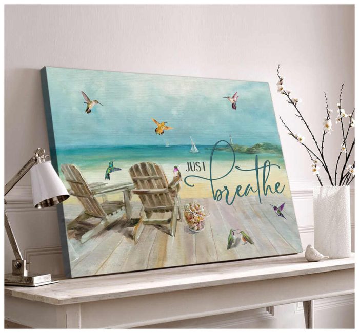 Beachhouse And Hummingbird Canvas Just Breathe Wall Art Decor