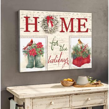 Christmas Cardinal Canvas Home For The Holidays Wall Art Decor