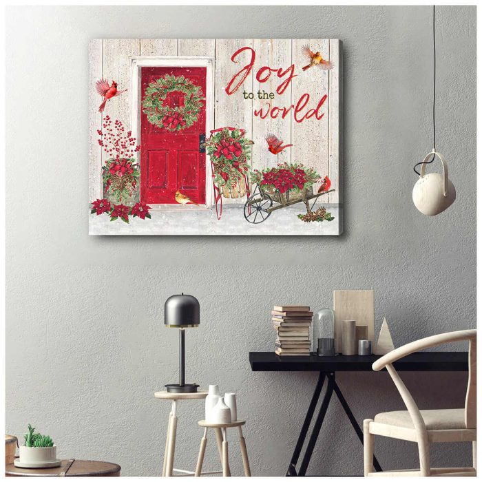 Christmas Cardinal Canvas Joy To The World Wall Art Decor