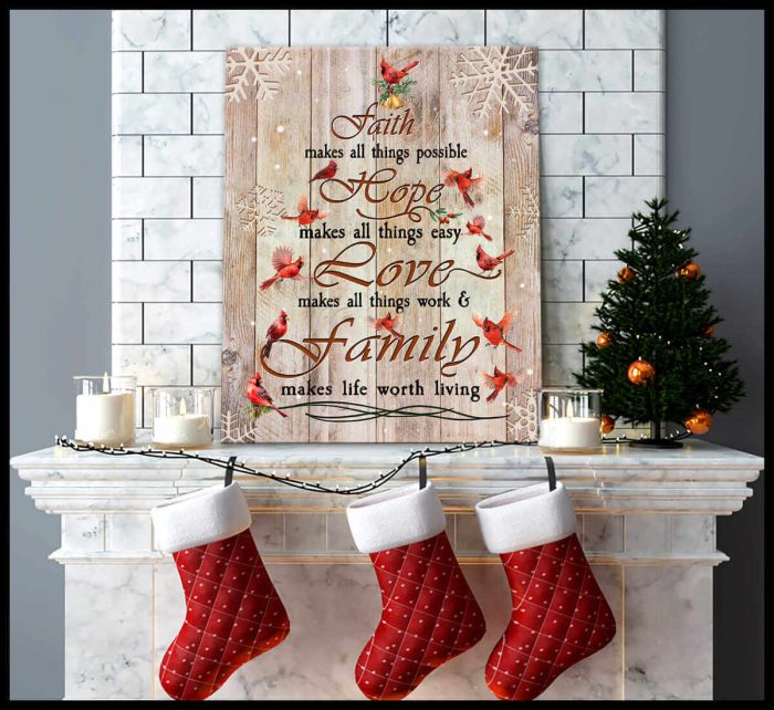 Faith Hope Love Family Cardinal Christmas Tree Canvas Prints Wall Art Decor