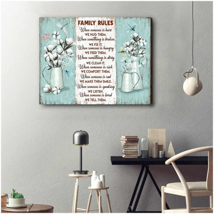 Family Rules Dragonfly Canvas Wall Art