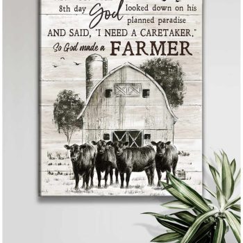 Farm Farmhouse Angus Cow Canvas So God Made A Farmer Wall Art Decor