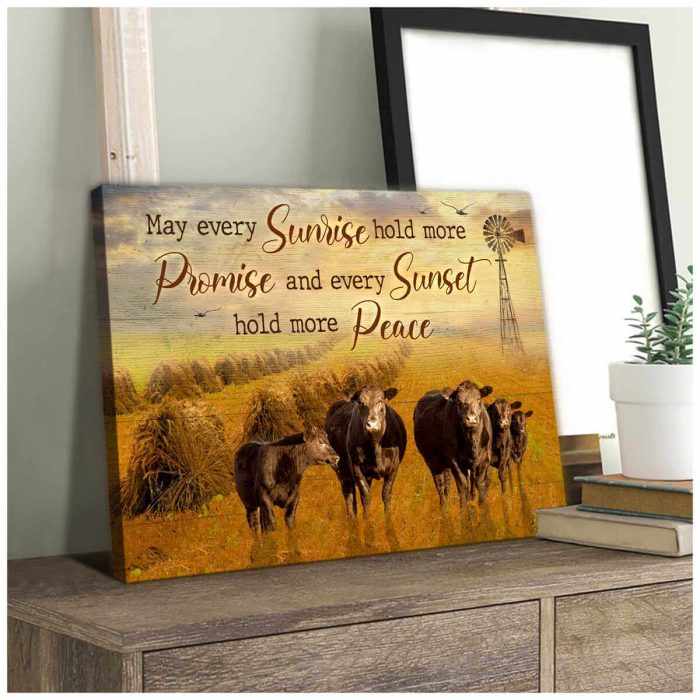 Farm Farmhouse Angus Cows Canvas May Every Sunrise Wall Art Decor