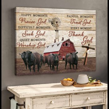 Farm Farmhouse Angus Cows Canvas Thank God Wall Art Decor