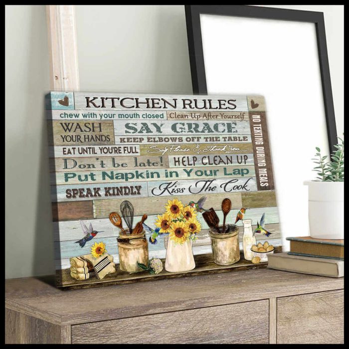 Farm Farmhouse Kitchen And Hummingbirds Canvas Kitchen Rules Wall Art Decor