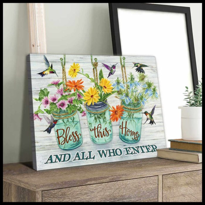 Hummingbird Canvas Bless This Home Wall Art Decor