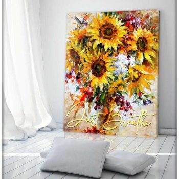 Sunflower And Hummingbird Canvas Just Breathe Wall Art Decor