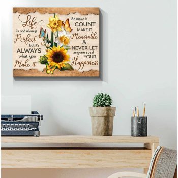 Sunflowers And Butterfly Canvas Never Let Anyone Steal Your Happiness Wall Art Decor