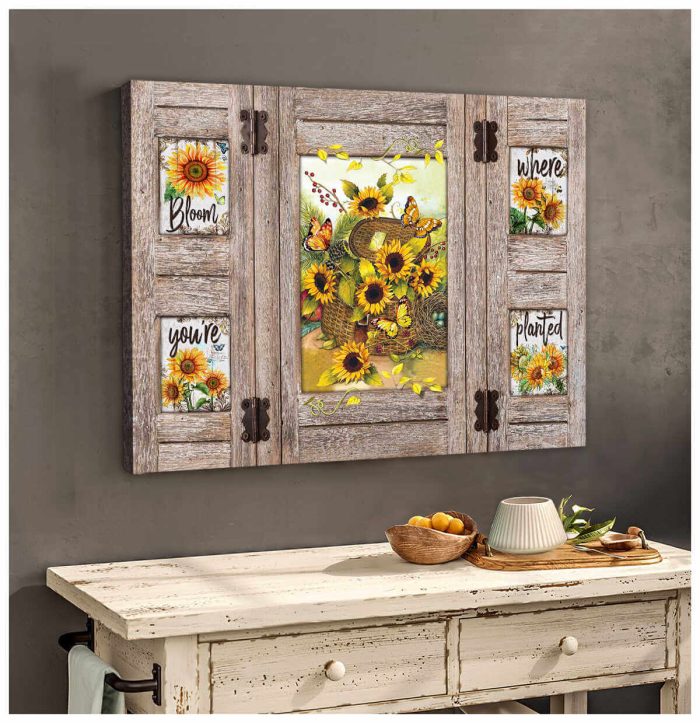 Sunflowers And Butterfly Window Canvas Bloom Where You'Re Planted Wall Art Decor