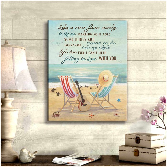 Turtle And Beach Canvas I Can'T Help Falling In Love With You Wall Art Decor