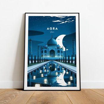 Agra Evening Traditional Travel Canvas Poster Print - India - Taj Mahal