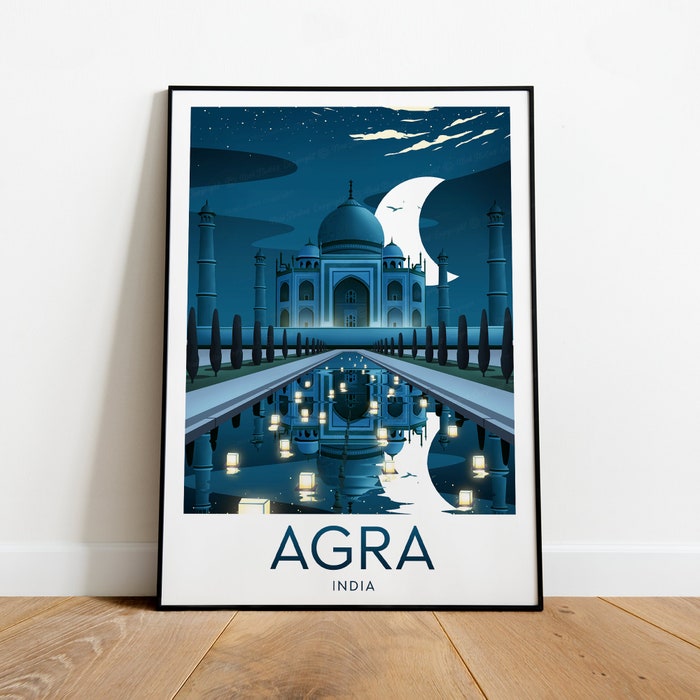 Agra Evening Travel Canvas Poster Print - India - Taj Mahal
