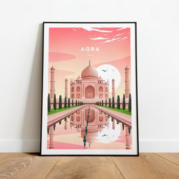 Agra Traditional Travel Canvas Poster Print - India - Taj Mahal