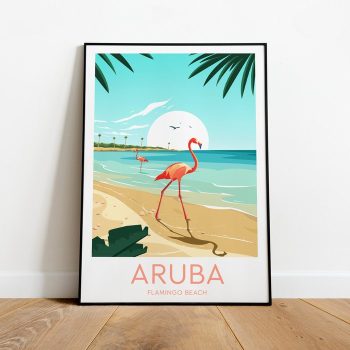 Aruba Travel Canvas Poster Print - Flamingo Beach
